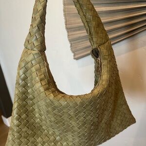 Faux Suede Woven Olive Green Women's Bag